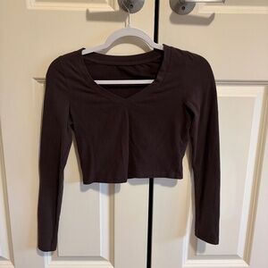 Brown Long Sleeve Crop Top